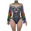 Stage Wear Sexy Sexy Multi-Cloring Rinestones Body Codyclub Dancer Party Stage Wear Dance Fringe Crystal Leotard Costume Cizhuan D240425