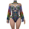 Stage Wear Sexy Multi-Color Rhinestones Tassel Bodysuit Nightclub Dançarino Party Stage Wear Pólo Dança Fringe Crystal Leotard Costume Cizhuan D240425