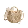 Drawstring FEMALEE Straw Woven Handbag For Women Handmade Travel Seaside Beach Totes Summer Handle Lace Bow Hobo Bag Shopping Bolsa