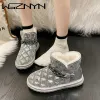 Boots Luxury Brand Designer Women's Snow Boots Diamond Plaid Chain Casual Shoes Winter Plush Ankle Boots Thick Soles Warm Cotton Shoes