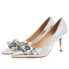 Dress Shoes Spring And Summer Pointed Rhinestone Chain Lacquer Leather Single Thin High Heels Banquet Large Small Women's Shoe