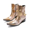 Men vestido sapatos botas de casamento dica de metal zíper genuíno couro chelsea botas de lazer festebol