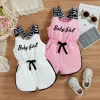 Één-stuks peuter kinderen babymeisjes zomer romper, mouwloze bemanning nekbrief print korte jumpsuit elastische taille kleding 9m4t