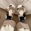 Slippers Women's Cartoon Cute Cow House Warm Plus Lined Closed Toe Fuzzy Home Slides Fluffy Comfy Shoes Flip Flops