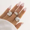 Metal Geometric Opening Ring Set for Women, Exaggerated Texture Smooth Face Jewelry