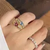 Cluster Rings Vintage 9K Solid Gold Set Natural Tourmaline Chunky Ring 925 Silver Heart Red Blue Topaz Gemstones Finger For Women