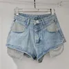 Dames shorts mode street metal diamant denim sexy meisje 2024 lente zomer zaklekkage lekkage buit vrouwen kleding