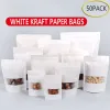 Bolsas 50pcs Sacos de papel Kraft brancos com zíper/zíper bloqueio chá de doce de chá seco embalagem de presentes à prova de umidade bolsa de janela aberta