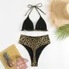 Moda de banho feminina Sexy Leopard Print Triangle Halter Bikinis Sets