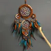 Figuras decorativas cinco anillos Catchers de ensueño Indios Arte de plumas naturales Decoración de la pared del hogar