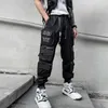 Herrbyxor 2022 Techwear Style Multi Pockets Cargo Pants Man Vintage Punk Hip Hop Pants Ribbon Casual Joggers Streetwear D240425