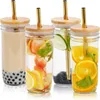 Tumblers 24oz glazen beker met deksel en stro transparant bubble theesap voor melk mokka -kopjes ontbijt mug drinkware H240425