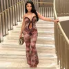 Kvinnors jumpsuits Rompers Buildingb Leopard Print Ruffles Spaghetti Straps Flare Pants Women mode Sexig V Neck Slveless Backless Slim Overalls Casual Y240425