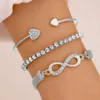 Per perlé 3pcs Femmes Heart Open Bracelet Set Fashion Crystal Tennis Chain Bangle for Girls Trend Party Bijoux Accessoires