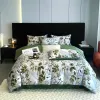 Defina o conjunto vintage de capa de edredão de flores botânicas verdes de 600tc de algodão egípcio conjunto de roupas de cama macias de lençóis colcha de lençolas de capa de capa