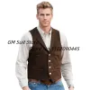 Coletes masculino colonar camurça de couro quatro botões vintage cisthoat com lapela para groosmen wedding gilet homme