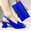 Chaussures habillées 2024 Nouveaux sacs de chaussures bleus spécialement conçus Style classique Femmes africains Round talons hauts violets adaptés à la fête de mariage H240425