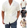 Chemises décontractées pour hommes Couleur solide de couleur masculine à manches à manches à manches à manches courtes masculines Français Gentleman élégant Lace Lace Up Cotton Tops Vêtements