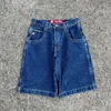 Short masculin jnco Hip-hop Cartoon Crocodile motif rétro Blue Denim hommes Y2k Fashion High Street Wide-leg Baggy Pantal