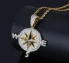 Iced Out Bling Cubic Zircon Compass Necklace Pendant Chain High Quality Hip Hop Gold Silver Color Charm Juvely Gift5044990