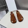 Casual Shoes 2024 Spring Summer Women Sandals Round Toe Retro Genuine Leather Buckle Strap Mary Janes Loafers Sapato Feminino