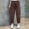 Women's Pants Summer Cotton Linen Harem Plus Size Loose Casual With Embroidered Thin Straight Pant