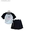 Clothing Sets 2024 Baby Girls Set Summer Letter Childrens Short sleeved T-shirt Top+Pure Leather 5 7 9 11 13 Years Old Q240425