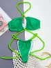 Kvinnors badkläder Bikini Set Sexig Green String Halter Women Micro Thong Swimsuit Bandage High Cut Bathing Suit Biquini 2024 Mujer