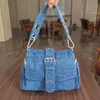 Drawstring Denim Women Shoulder Crossbody Bag Fashion Rivet Ladies Axillary Bags Brand Design Female Handbag Blue