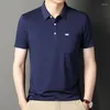 メンズポロス夏の半袖Tシャツラペルポケット薄いカジュアルポロプルオーバーファッショナブルなストライプ格子縞のトップス