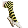 Skarpetki damskie szerokie w paski uda pończkowe nad kolanem żółtym i body shaper