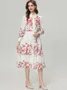 Women's Runway Dresses Turn Down Collar Long Sleeves Printed Single Breasted Lace Up Belt Fashion Casual Mid Vestidos