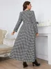 Plus Size Autumn Long Dress Women Plaid Print Elegant Sleeve Ladies Dresses Casual Fashion Woman 240417