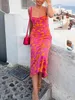 Party Dresses Women s Spaghetti Strap Floral Print Maxi Dress Sleeveless Low Cut Back Cross Bandage Long