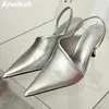 Dress Shoes Aneikeh Fashion Pointy Med Heel Spring Summer Women Party Sexy High Quality Soft Face Leather Slip-On Wedding Pumps