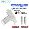 Drijft USB 3.2 Flash Drives TYPEC 256 GB 512 GB met 3D TLC NAND Flash Pendrive Memory Stick High Speed USB Flash voor laptop PC