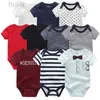 Rompers 2023 Baby Rompers 5-Pack Infantil Jumpsuit Boy Girls Vêtements Summer High Qualite Striped Newbord Ropa Bebe Vêtements Costume D240425