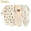 Rompers mousseline pasgeboren jumpsuit cartoon beer lange mouwen baby rompers voor jongensmeisjes herfst kleding baby outfit peuter onesie 0-18m d240425