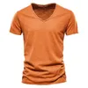 Polos masculins 100% coton V-colmes t-shirt t-shirt fitness sports courir slim fit soild t-shirts mâles t-shirts t-shirts à manches courtes estivales pour menl2404