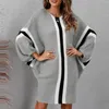 Robes décontractées 2024 Spring Women's Fashion Tricoted Pull Robe Loose Bat Sleeve Collision Collision Stripe Splicing