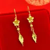 Gold shop with 999 real gold earrings 24 K fortune prosperous temperament gold earrings flower and leaf eardrop solid earrings 240422