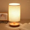 Table Lamps Solid Wood Night LampLinen Lamp Desk LED Eye Protection Nightstand USB Powered Beside Bedroom Decor