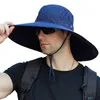 Chapeaux à bord large chapeau seau pour hommes 15 cm de largeur de bord de bord pêcheur en plein air hatte de soleil de montagne à la mode Panama Hat de style unisexe 240424