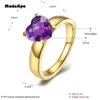 With Side Stones MadeApe Purple Heart Zircon Wedding Ring 316L Stainless Steel Gold Color Engagement For Women Annivervsary Party Jewelry