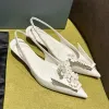 Slingback sivri uçlu kedi topuk elbise sandalet cilalı cowhide origami çiçek parti akşam ayakkabıları kadın lüks tasarımcı slip ayakkabı 35-42 kutu