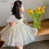 Девушка платья 1-6 т Детские девочки Летнее платье из слоеное рукав цветочные сетки