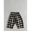 Trousers 2024 New Korean Baby Plaid Trousers Toddler Boy Girl Casual Pants Children Summer Trousers Kids Sports Pants Infant Clothes H240425