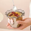Gobelers mini bol en verre de dessert en dentelle mignonne avec arc rose glacée fruit yogourt petit déjeuner tasse de cuisine maison
