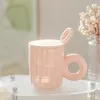 Mugs 400ml Solid Color Mug With Lid Spoon Ceramic Cup Female Household Office Water Simple Milk Round Handld