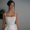 Fantastische parels zeemeermin trouwjurken spaghetti -band satijnen bruidsjurk met afneembare trein lawin beaded vestidos de novia